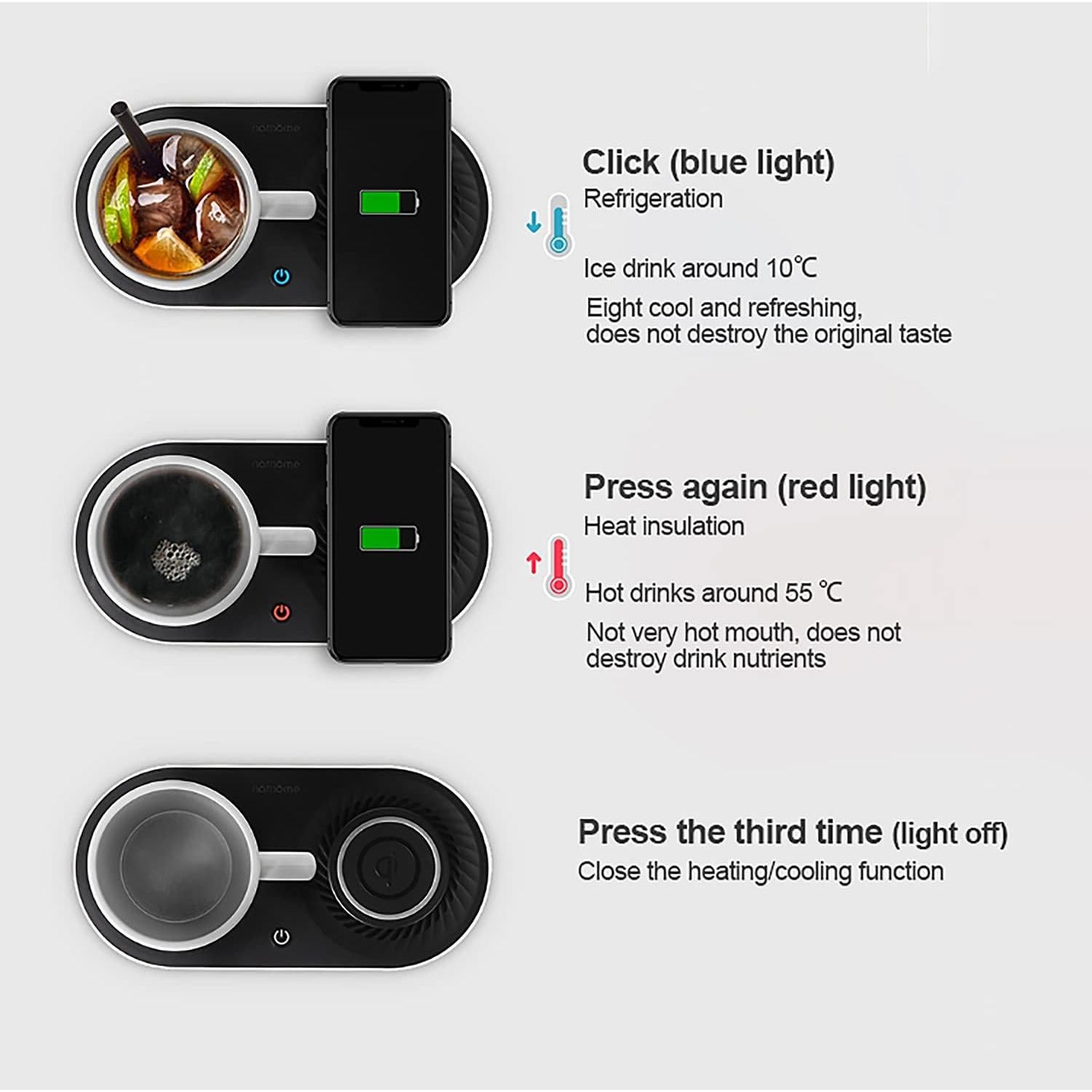 Calentador de Tazas PALTIER PT-502 3 en 1 Carga Inalámbrica