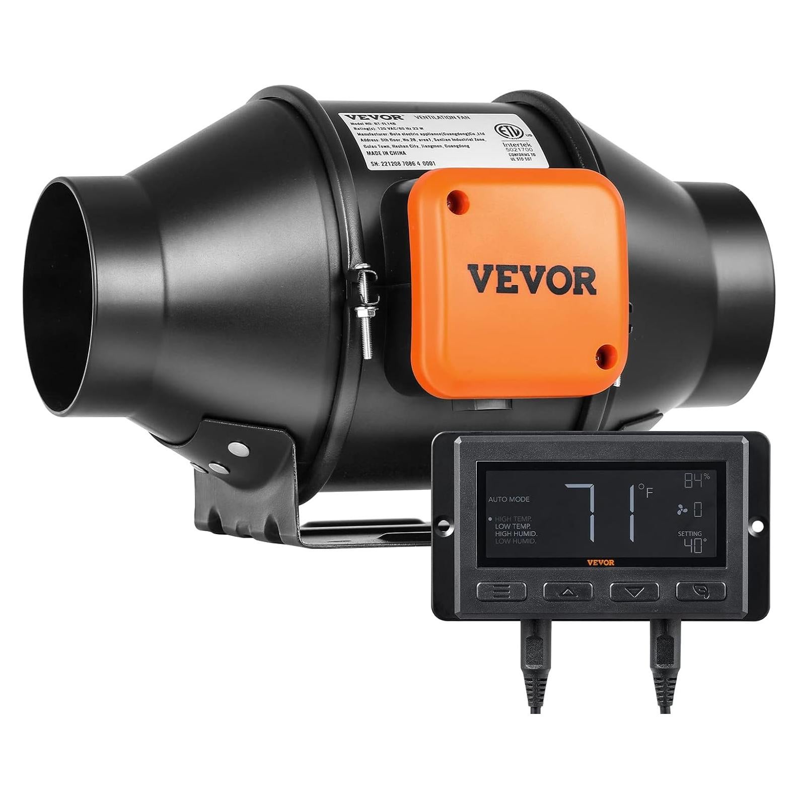 Ventilador de Conducto VEVOR 4" 205 CFM Silencioso con Controlador