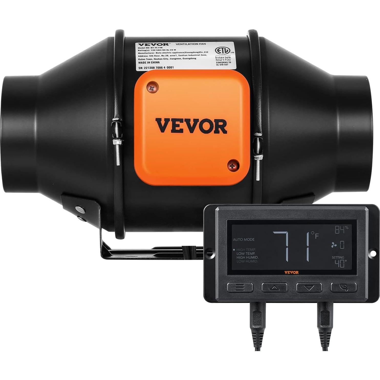 Ventilador de Conducto VEVOR 4" 205 CFM Silencioso con Controlador