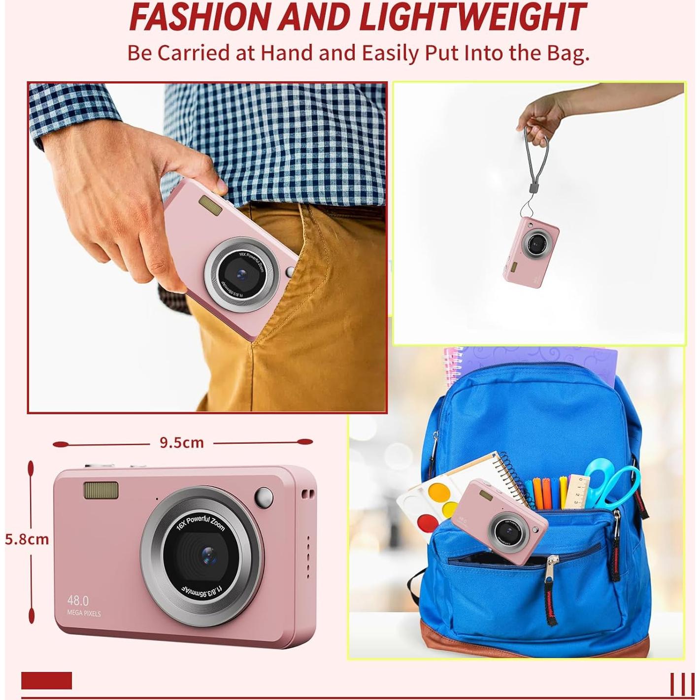 Cámara Digital Compacta Yehtreh K500 Rosa 48MP FHD 16X Zoom