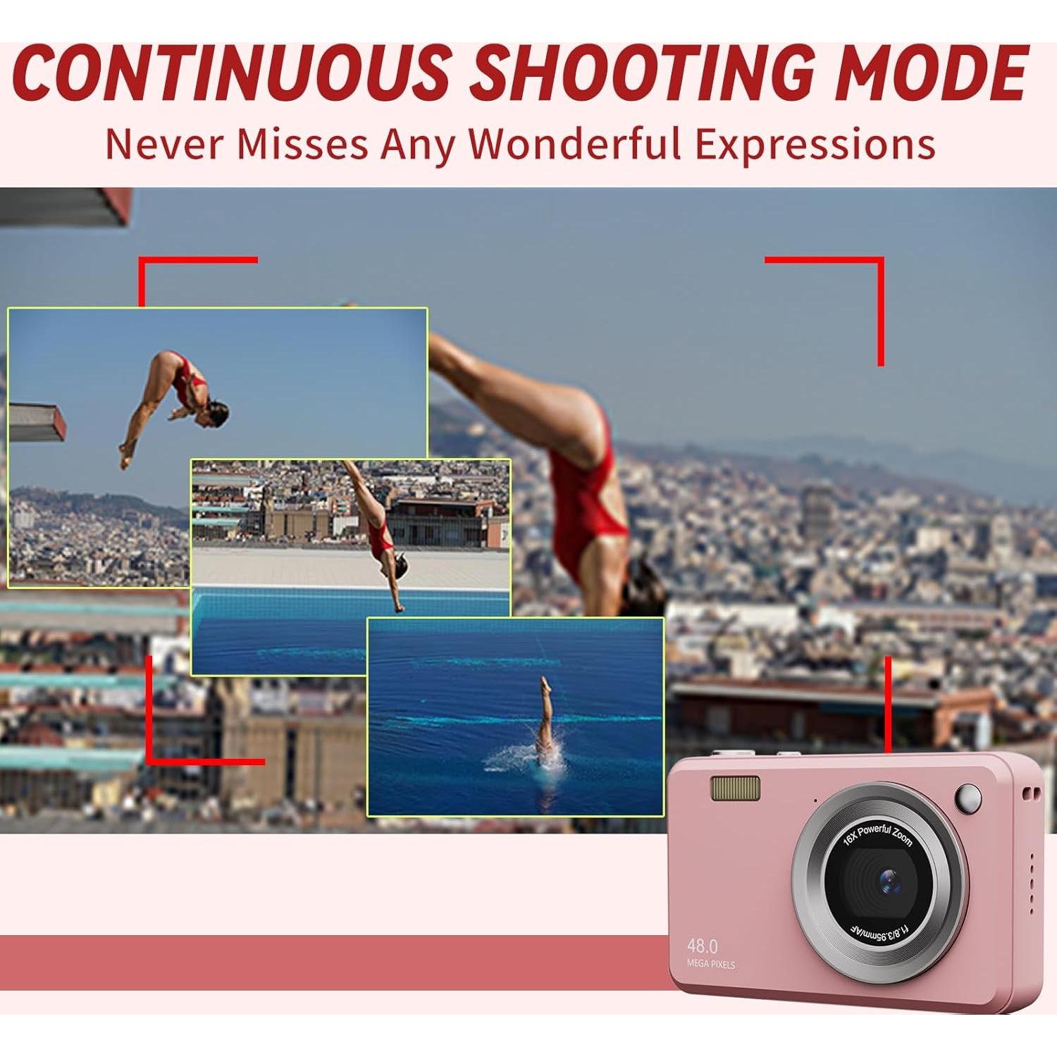 Cámara Digital Compacta Yehtreh K500 Rosa 48MP FHD 16X Zoom