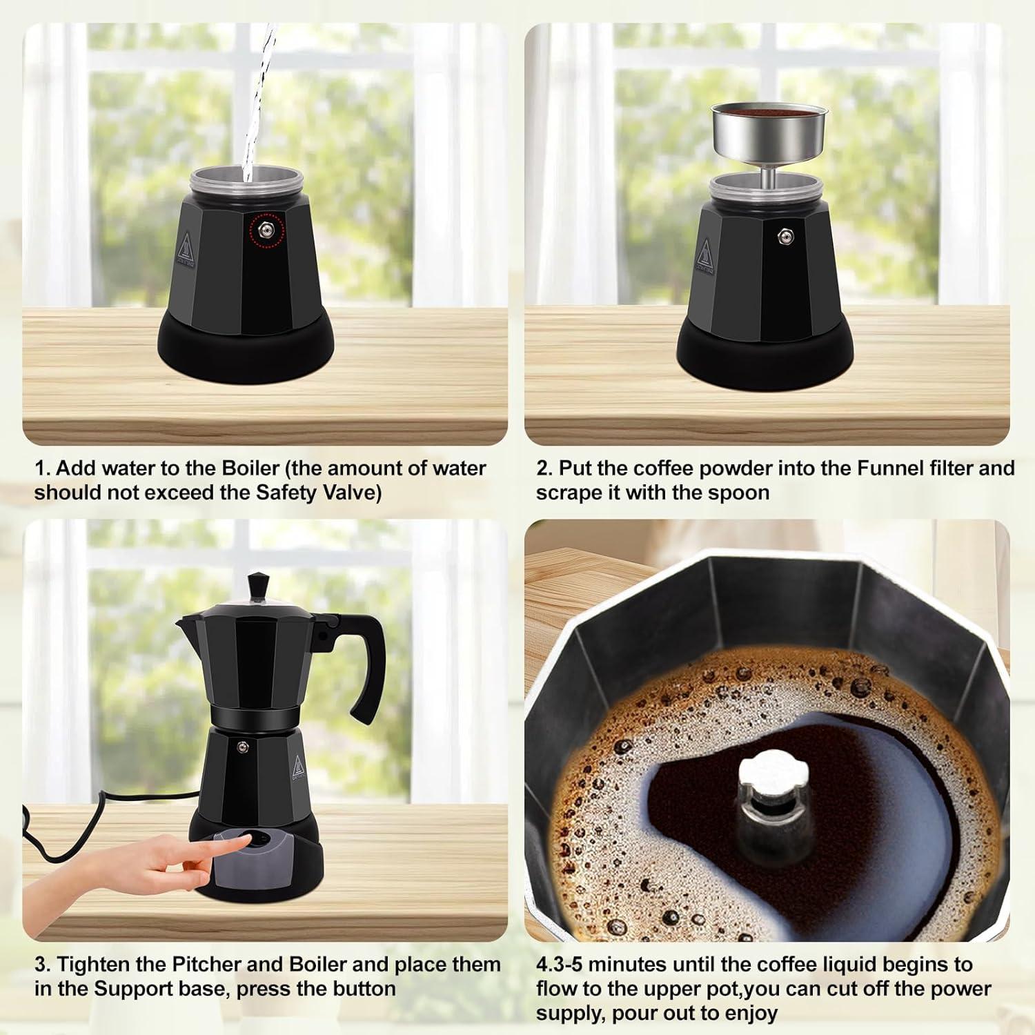 Cafetera Moka Eléctrica Vaolvpant 5-6 Tazas 270ml Negra
