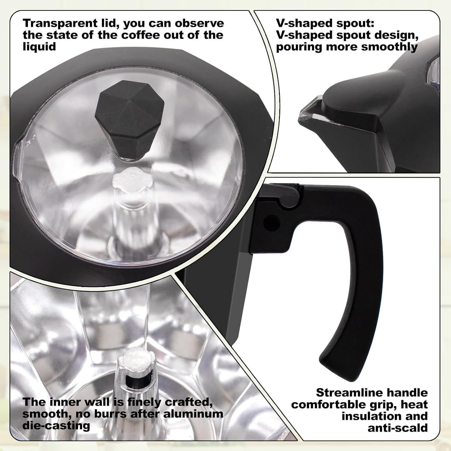 Cafetera Moka Eléctrica Vaolvpant 5-6 Tazas 270ml Negra