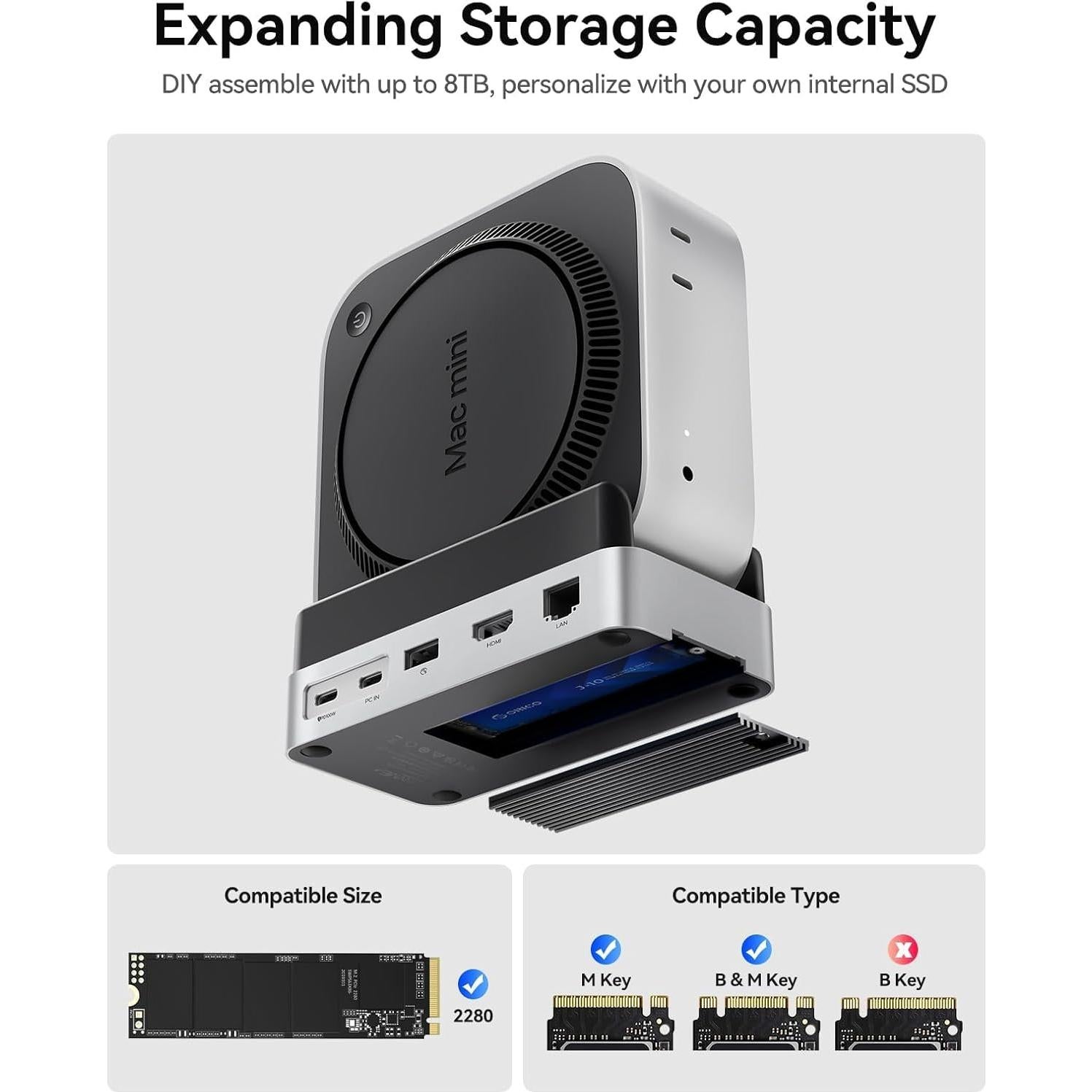 Dock Mini M4 ORICO para Mac Mini 2024, Hub 10-en-1 4K HDMI