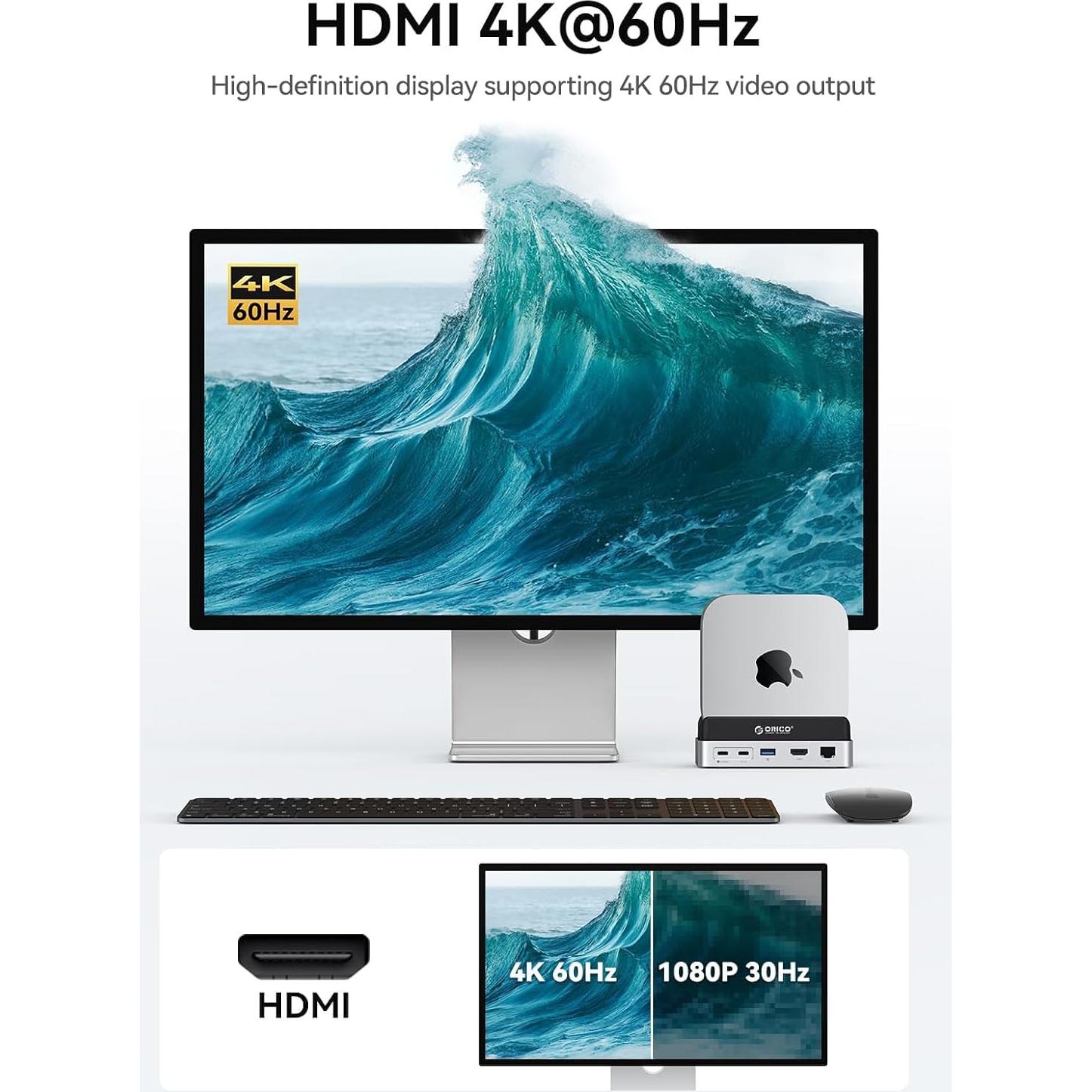 Dock Mini M4 ORICO para Mac Mini 2024, Hub 10-en-1 4K HDMI