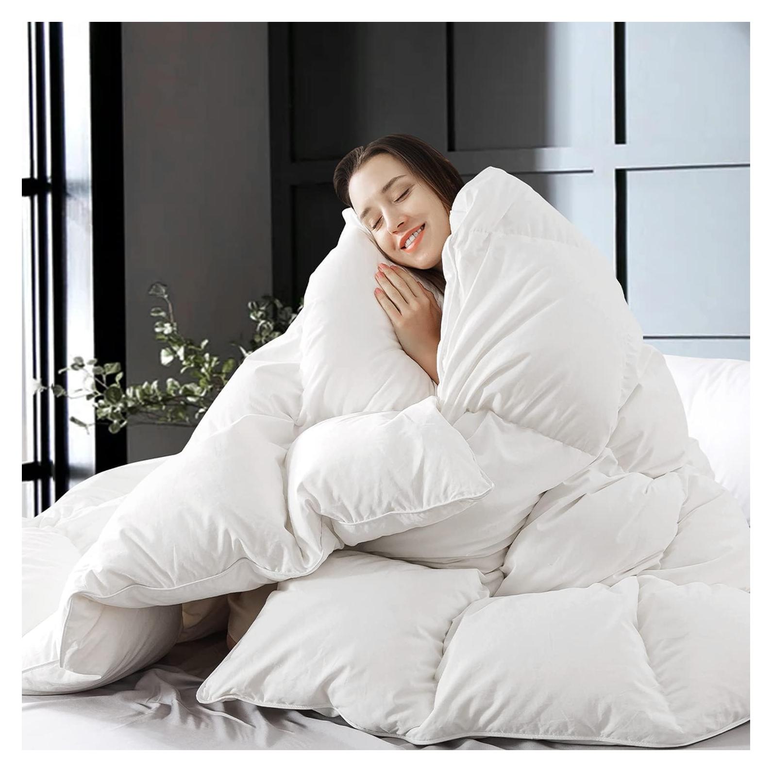 Edredón King WhatsBedding de Plumas y Algodón Blanco 269x229cm