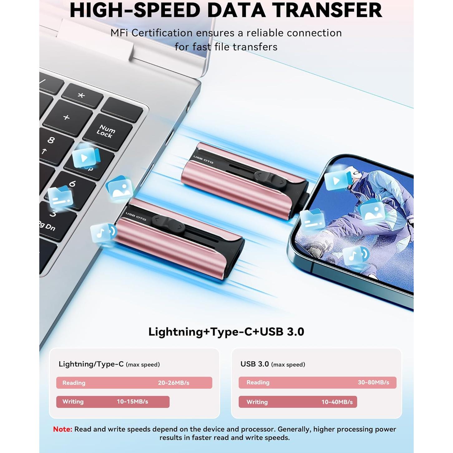 Unidad Flash USB 256GB ROSPE MFi para iPhone y Android