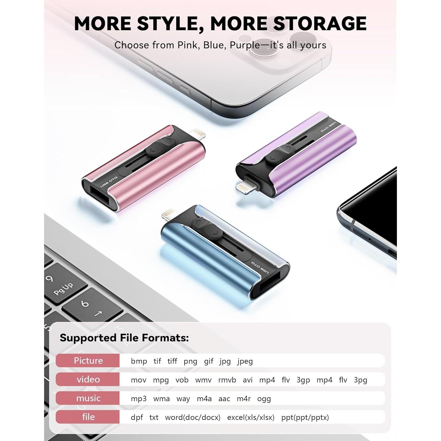 Unidad Flash USB 256GB ROSPE MFi para iPhone y Android