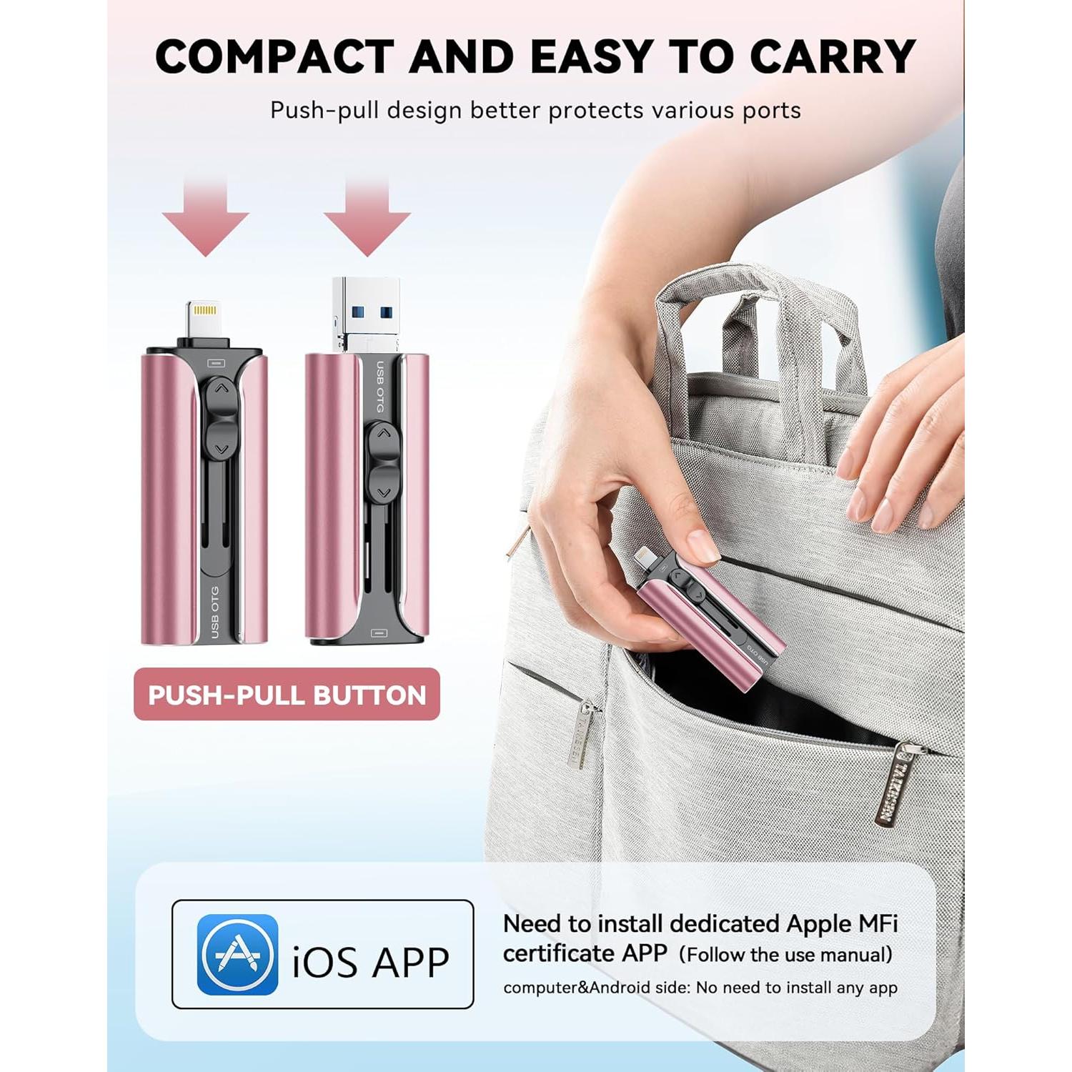 Unidad Flash USB 256GB ROSPE MFi para iPhone y Android