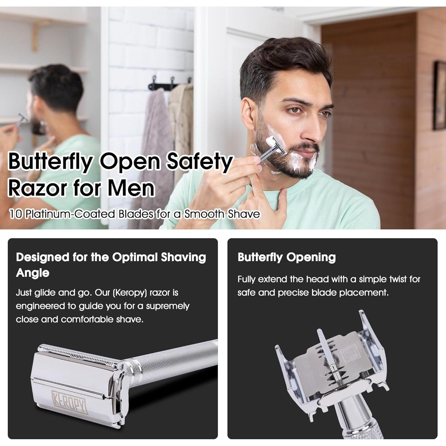 Razor de Seguridad Mariposa Keropy Acero Inoxidable 10 Cuchillas
