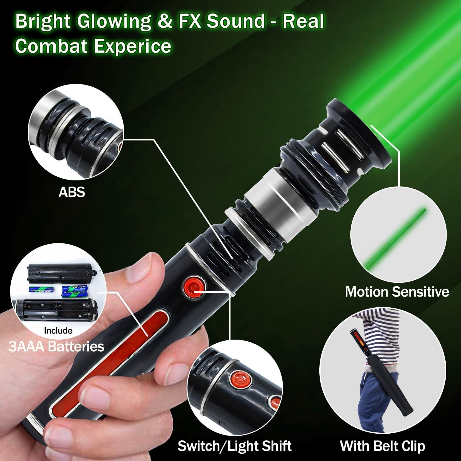 Sable Iluminado Verde para Niños con Sonido FX y Clip
