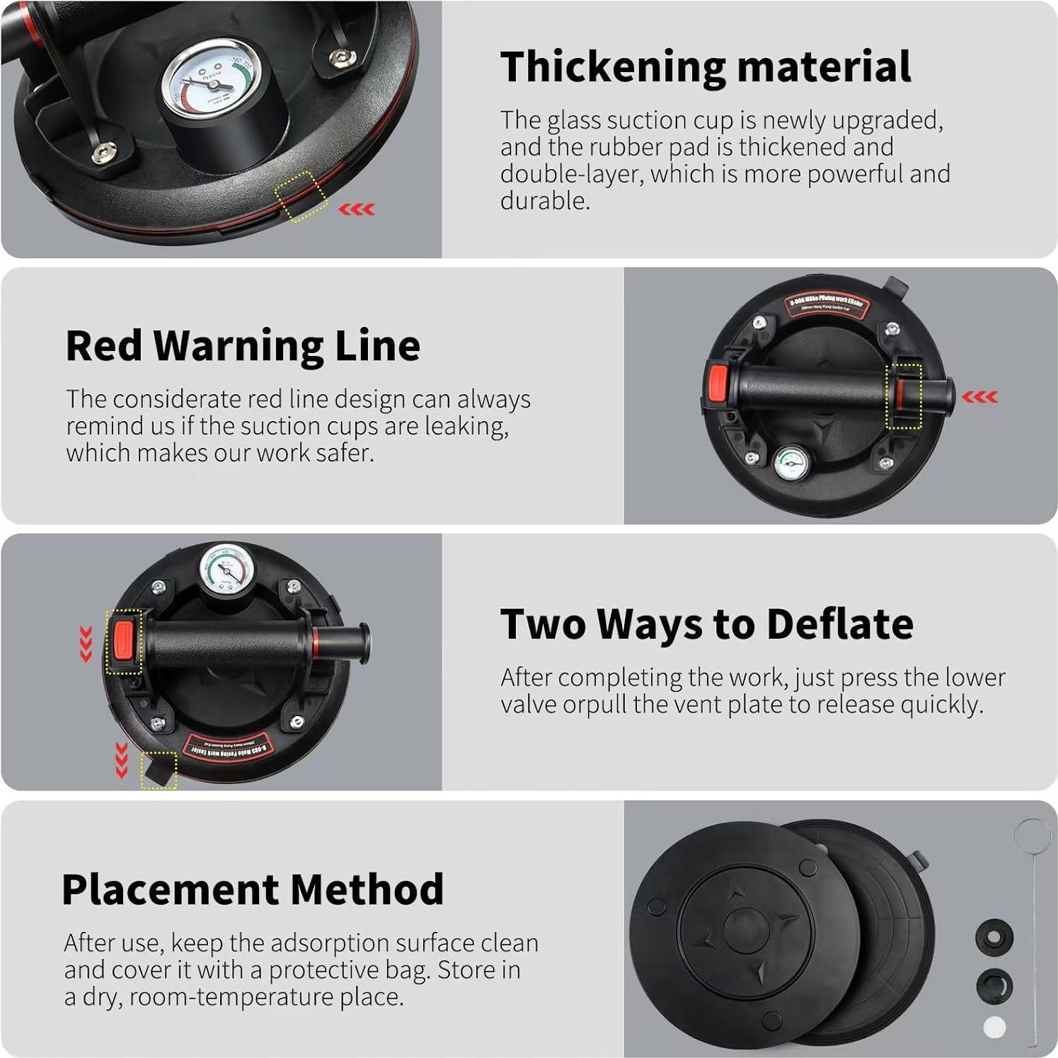 Ventosas de Vidrio MENGBEI 200 mm - Paquete de 2, 272 kg
