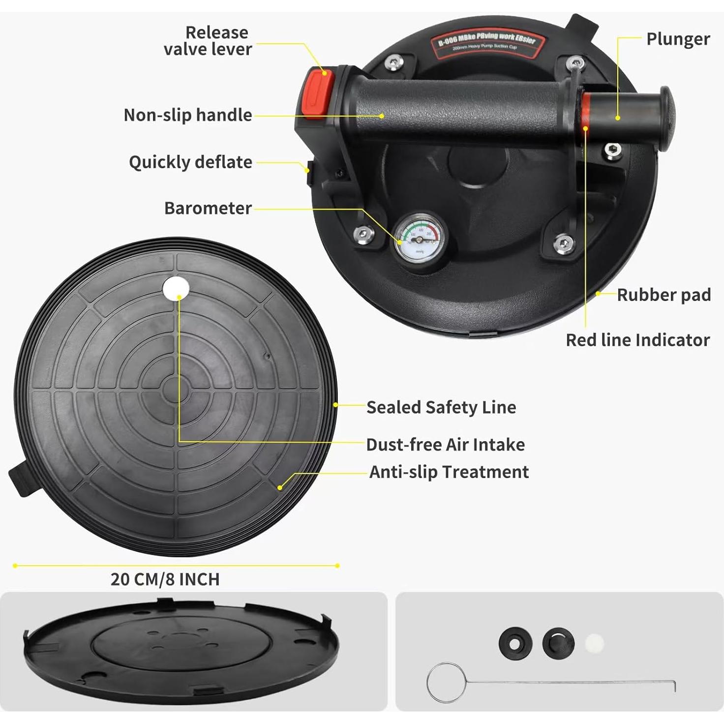Ventosas de Vidrio MENGBEI 200 mm - Paquete de 2, 272 kg