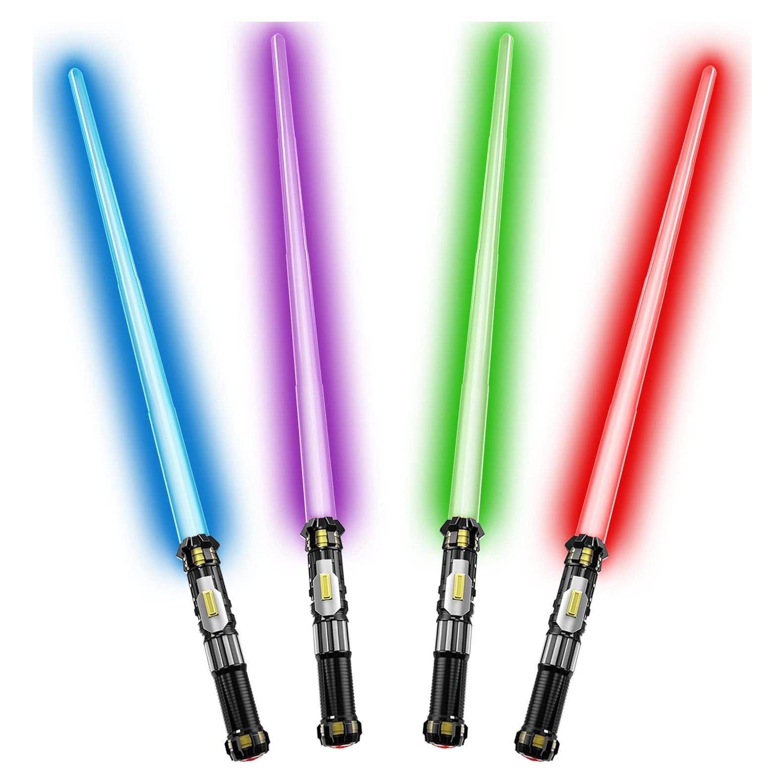 Paquete de 4 Espadas LED Cawiew con Sonido y Mango Retráctil