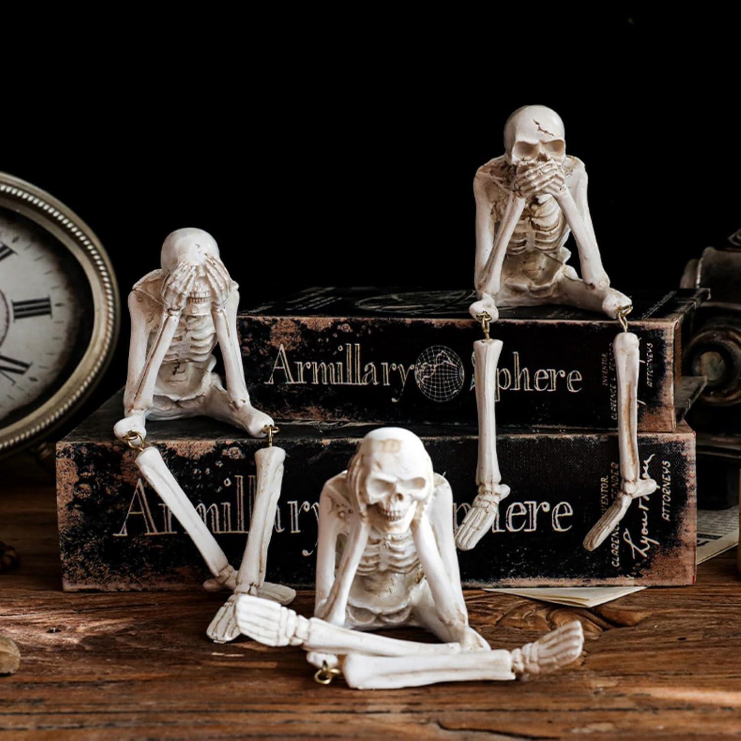 Conjunto de 3 Estatuas de Esqueletos OwMell - Decoración Gótica