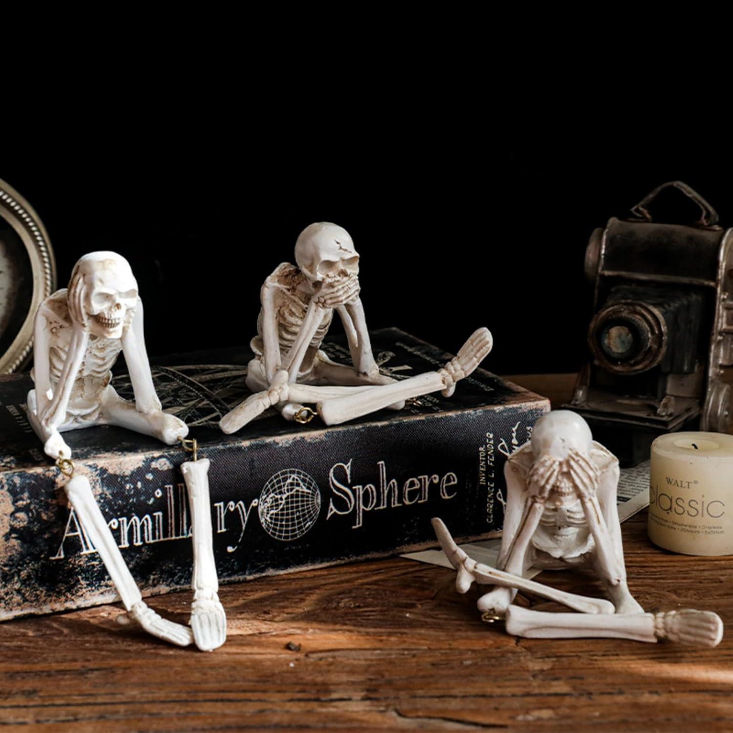 Conjunto de 3 Estatuas de Esqueletos OwMell - Decoración Gótica