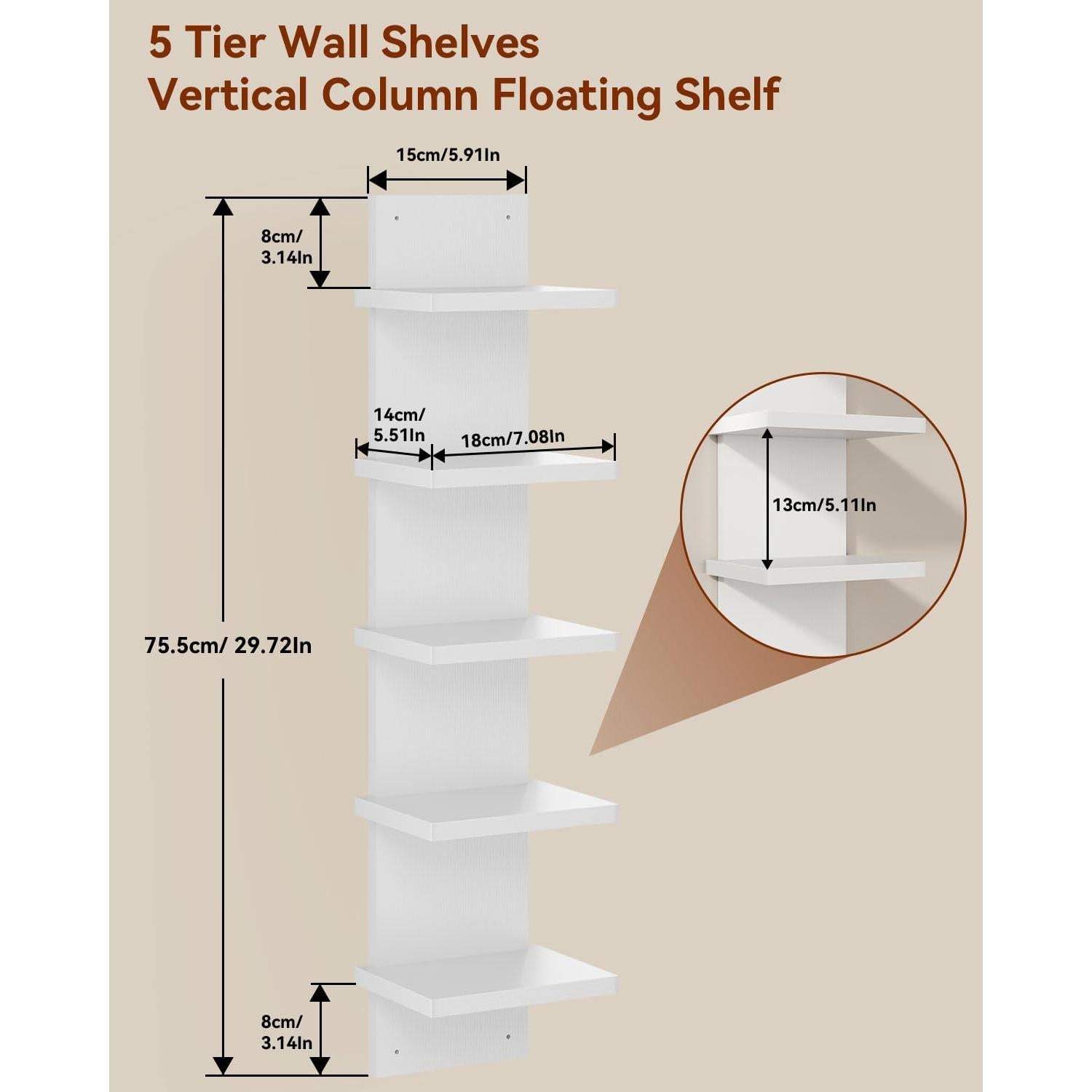 Estante Flotante IBUYKE 5 Niveles Blanco Montado en Pared
