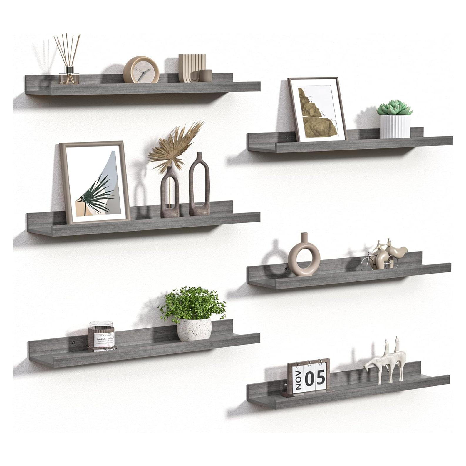Estantes Flotantes de Madera Upsimples, 6 Piezas 60 cm Gris