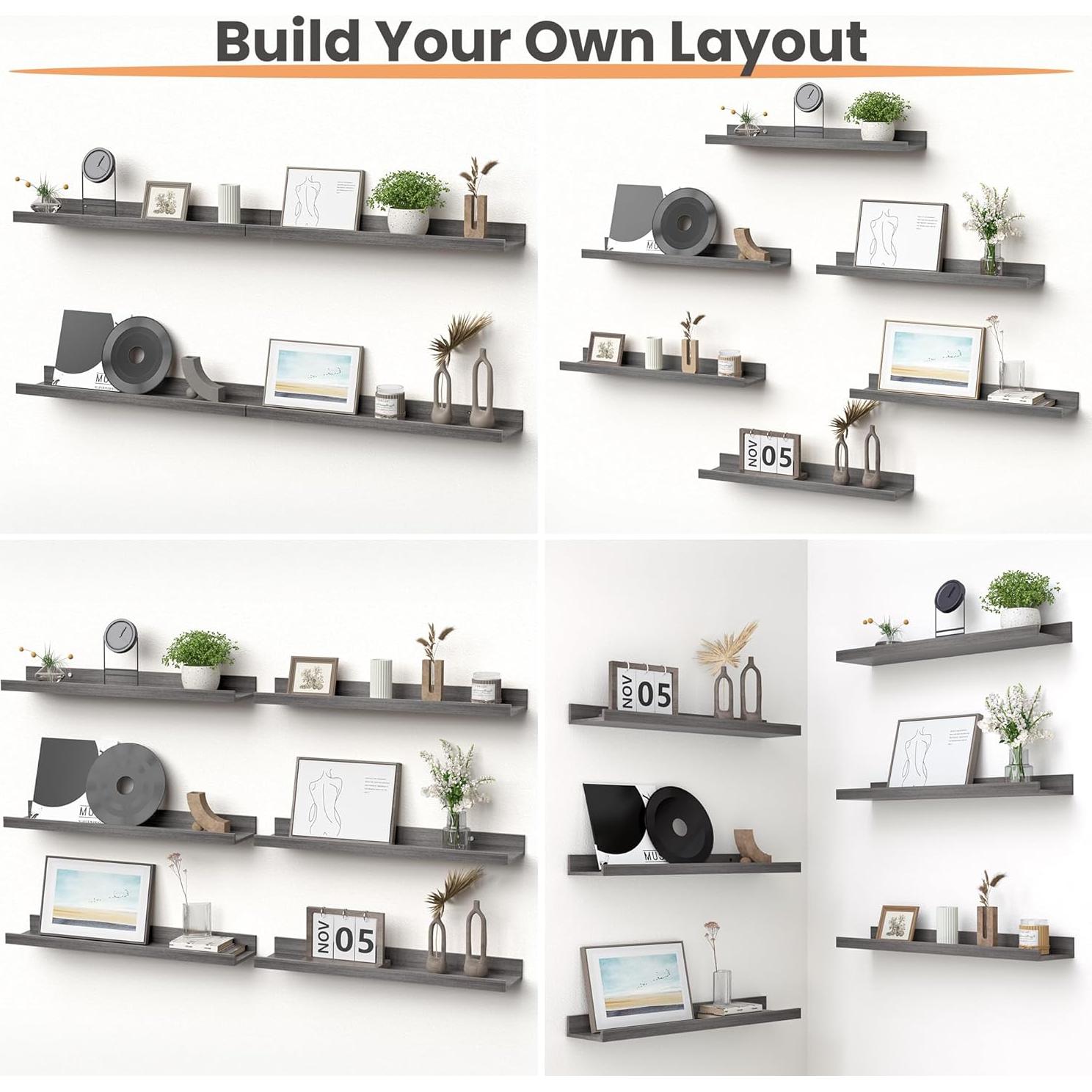 Estantes Flotantes de Madera Upsimples, 6 Piezas 60 cm Gris