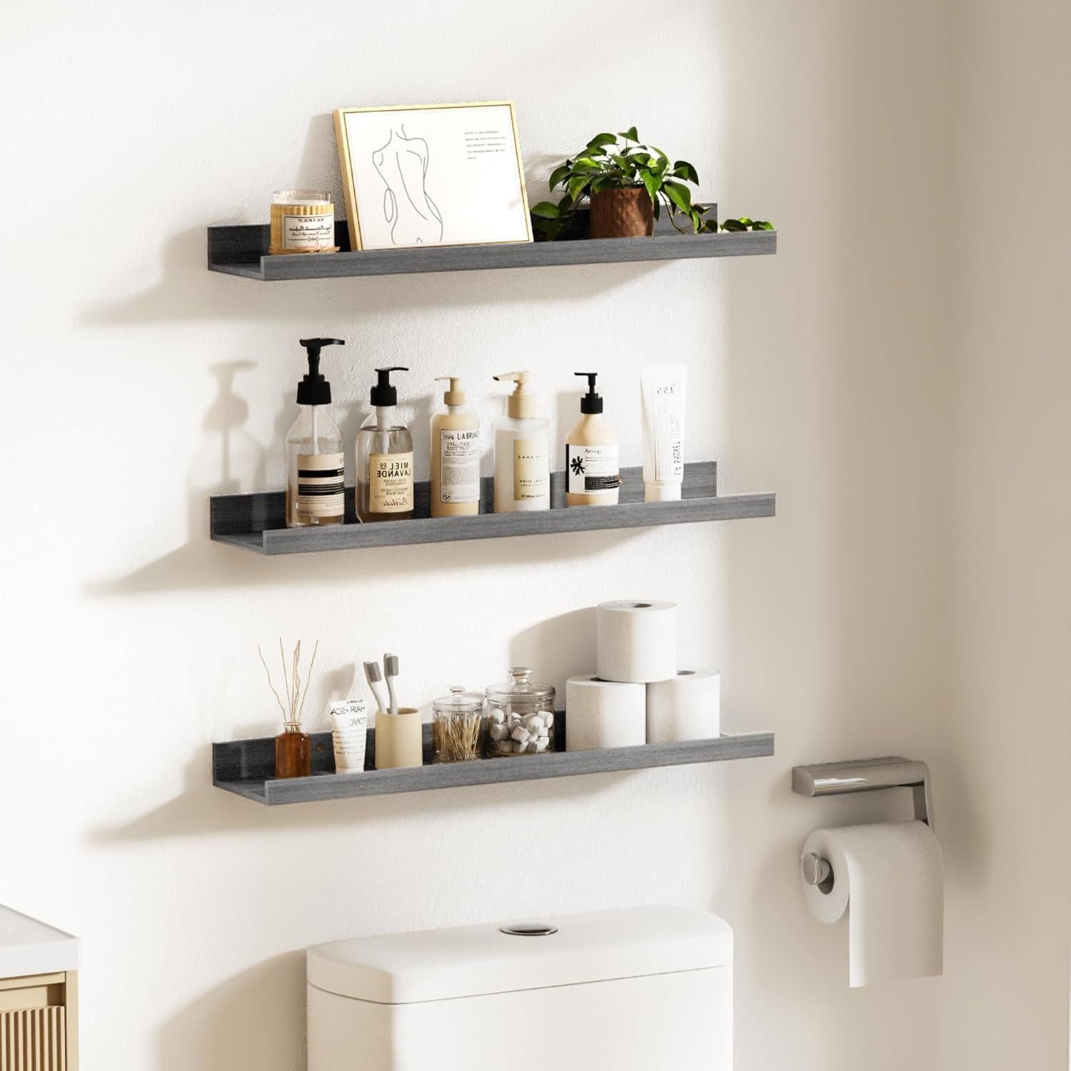 Estantes Flotantes de Madera Upsimples, 6 Piezas 60 cm Gris