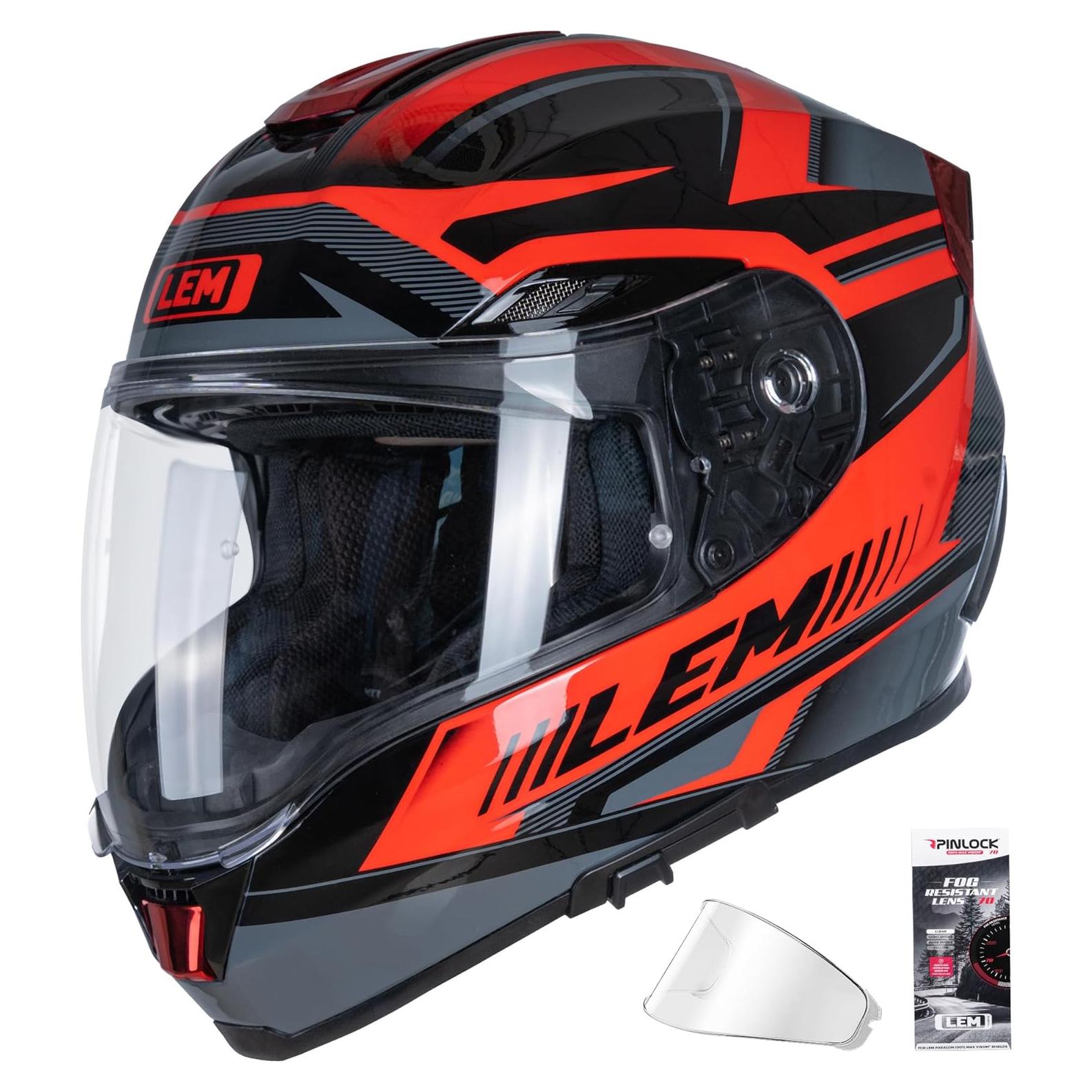 Casco de Motocicleta LEM Rojo/Negro Talla L Fibra de Vidrio