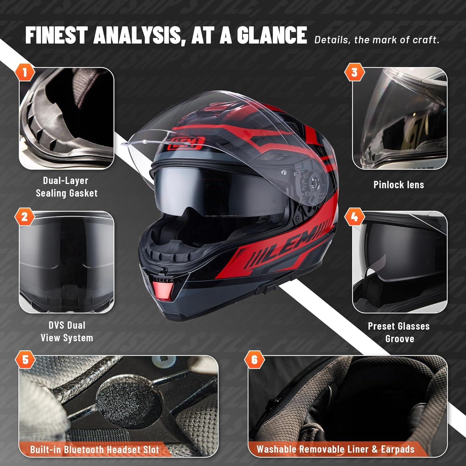 Casco de Motocicleta LEM Rojo/Negro Talla L Fibra de Vidrio