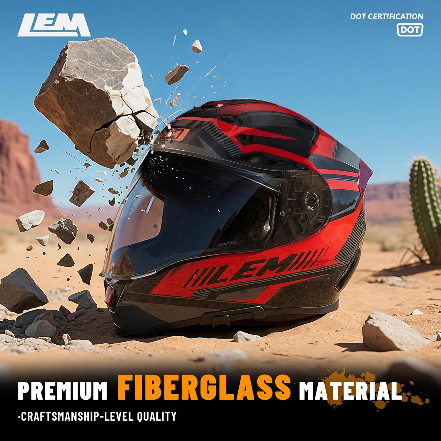 Casco de Motocicleta LEM Rojo/Negro Talla L Fibra de Vidrio