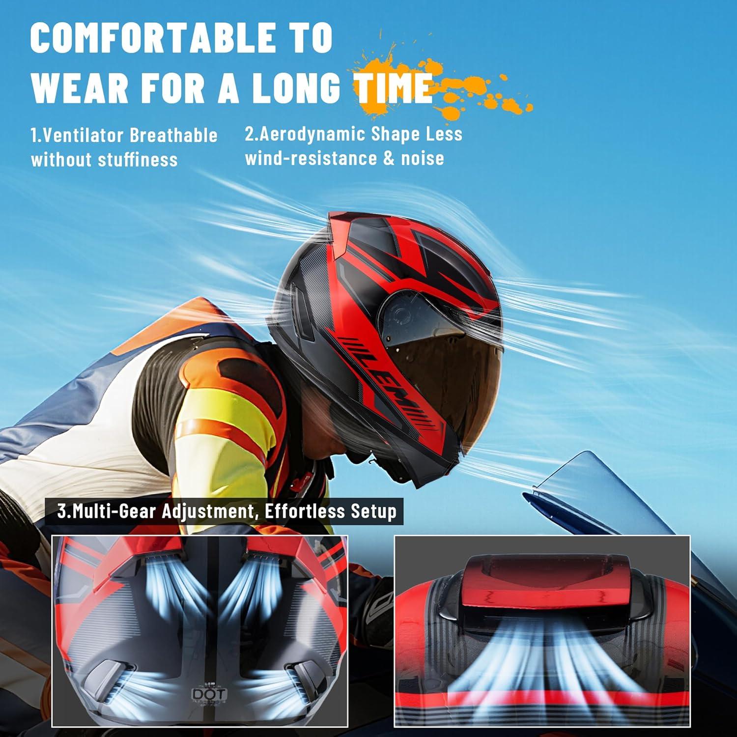 Casco de Motocicleta LEM Rojo/Negro Talla L Fibra de Vidrio