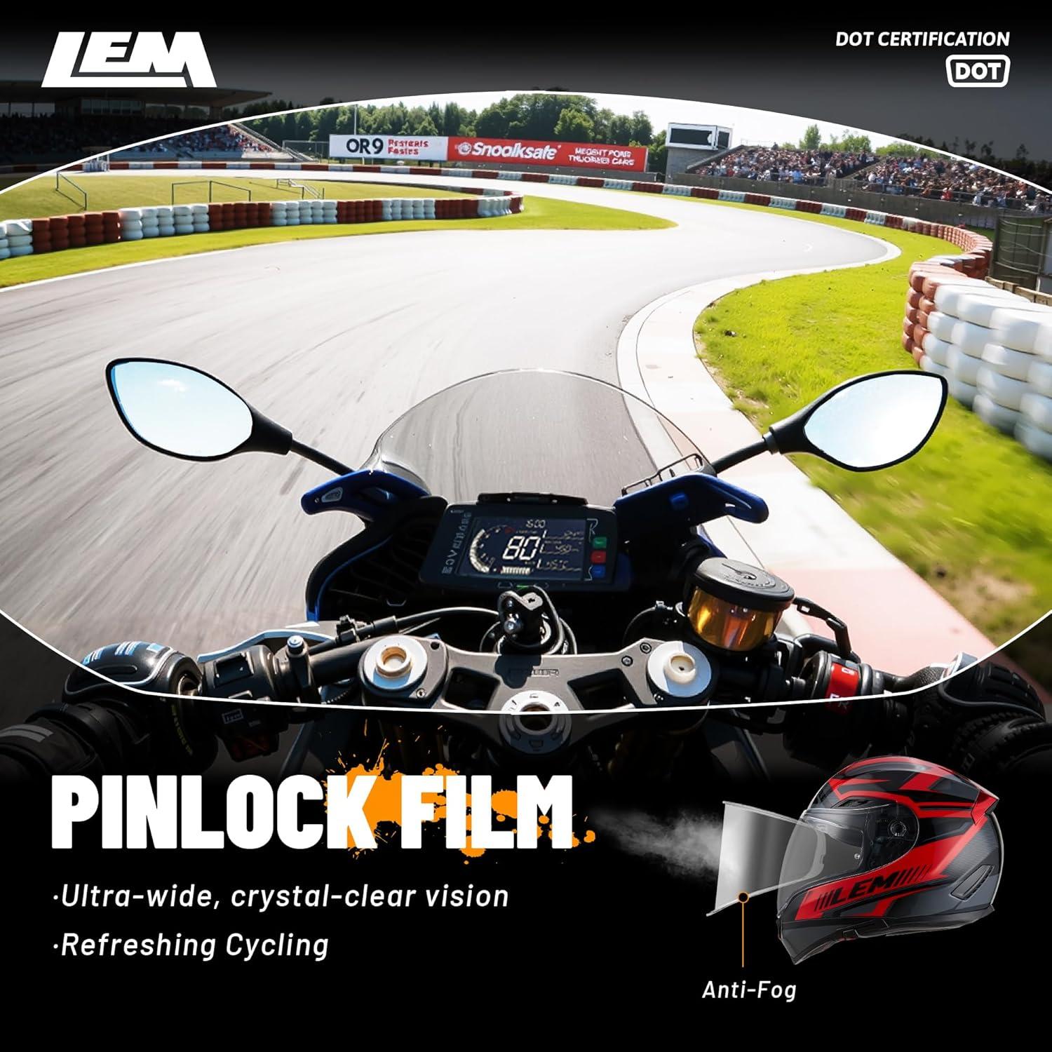 Casco de Motocicleta LEM Rojo/Negro Talla L Fibra de Vidrio