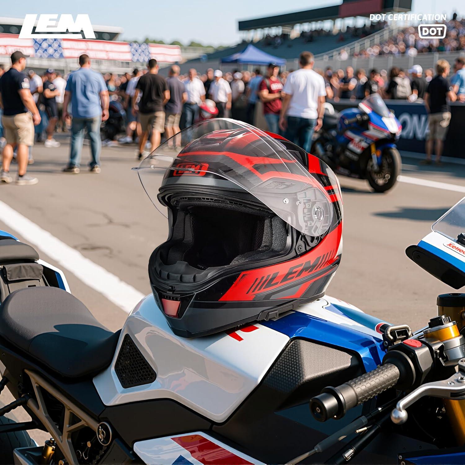 Casco de Motocicleta LEM Rojo/Negro Talla L Fibra de Vidrio