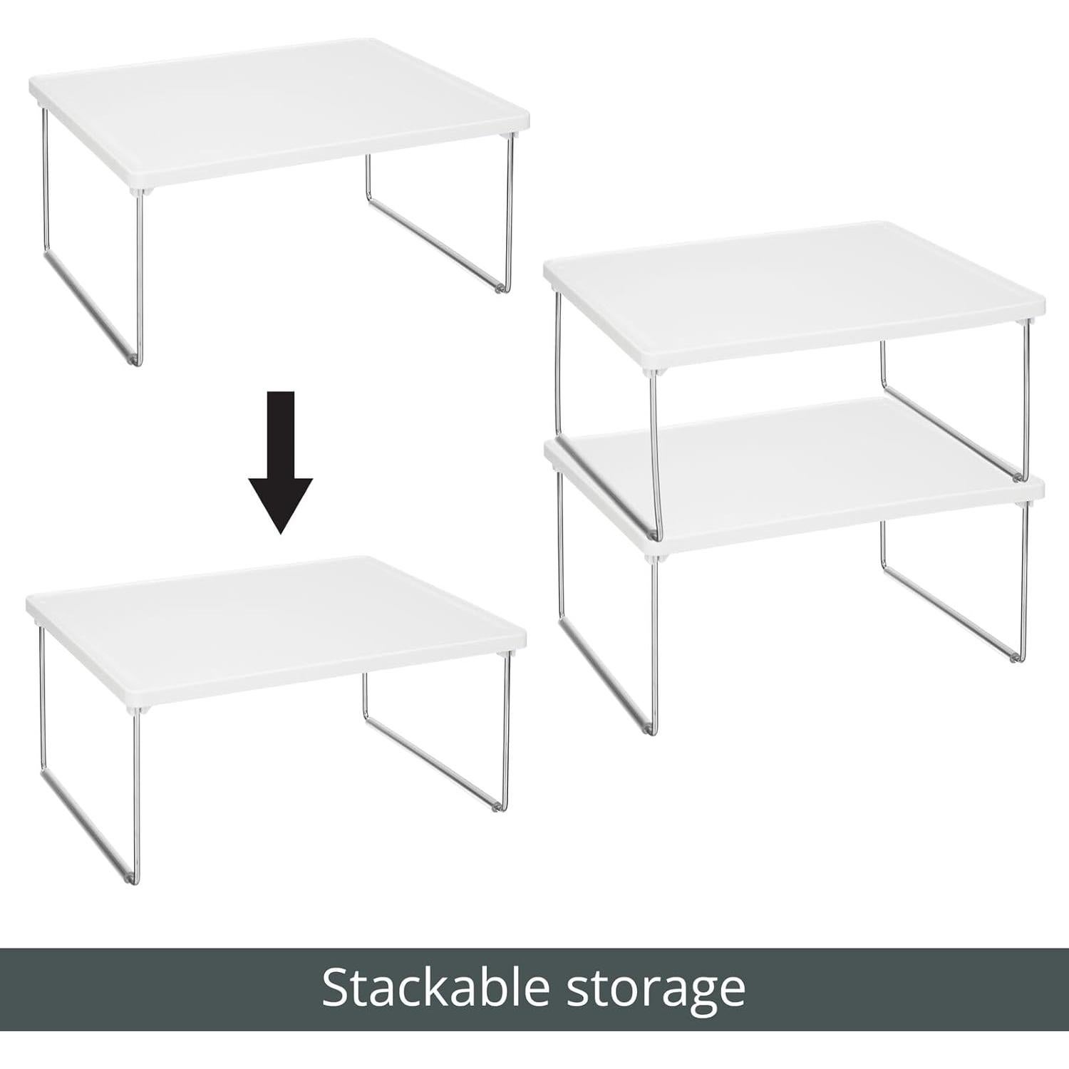 mDesign Organizador de Almacenamiento Apilable Blanco - Paquete de 2