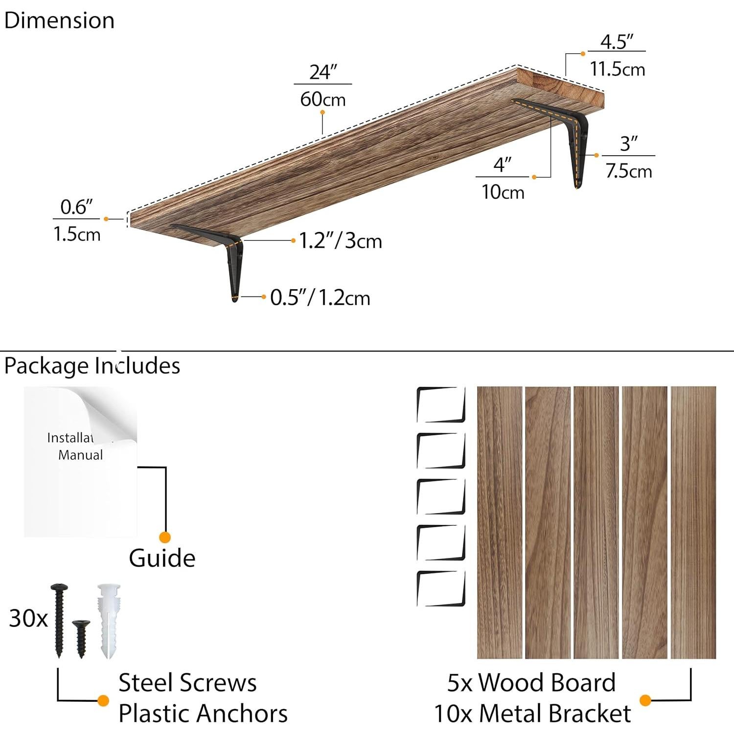 Estantes Flotantes de Madera Wallniture Arras, 5 Unidades, 60.96 cm