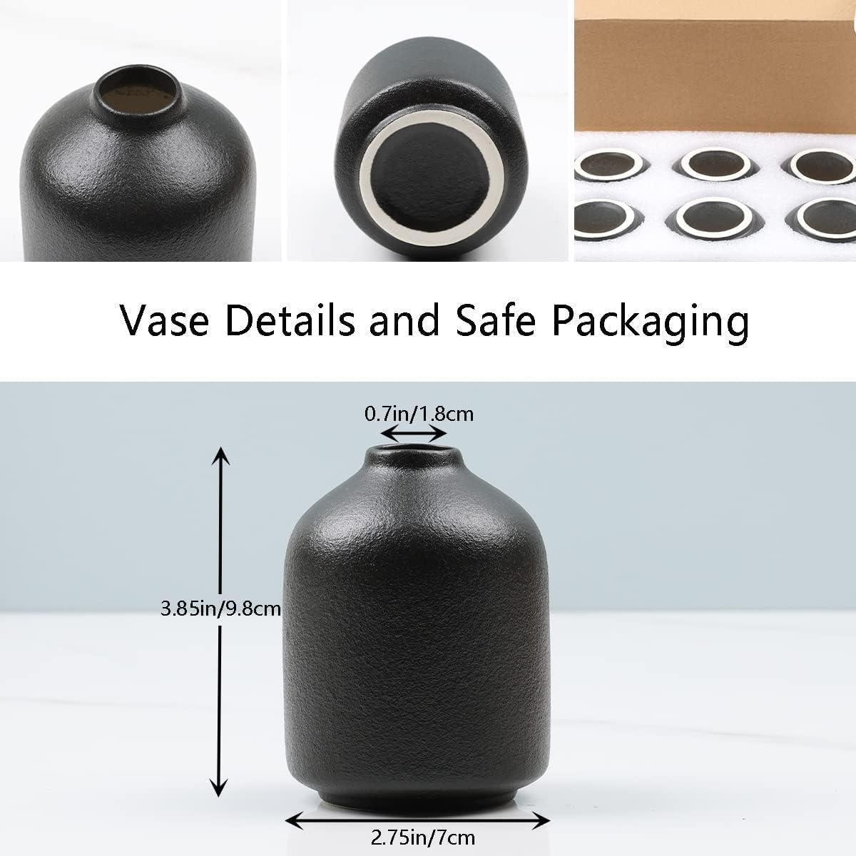 Conjunto de 6 Jarrones de Cerámica Negra Mate 9.8 cm UANYEMON