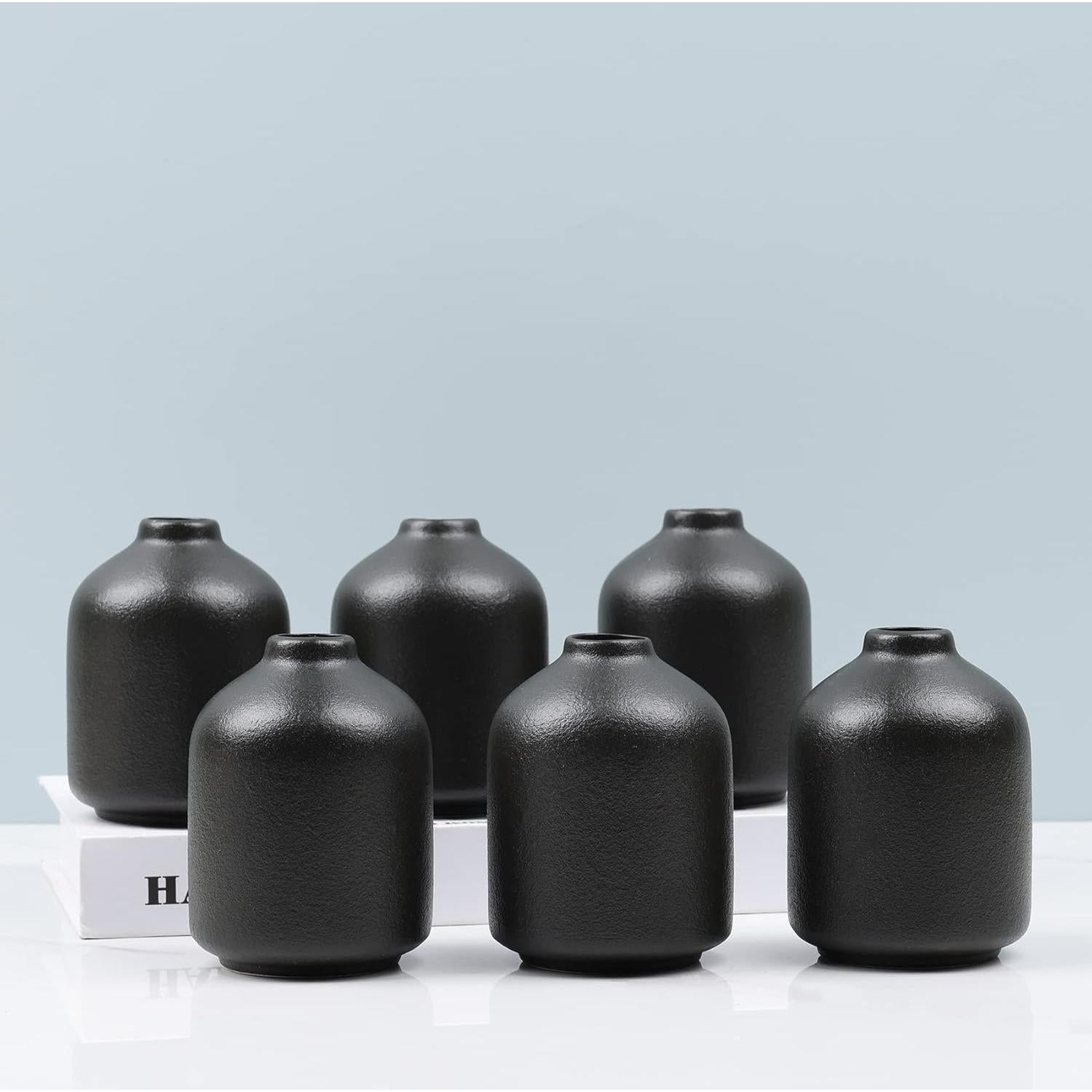 Conjunto de 6 Jarrones de Cerámica Negra Mate 9.8 cm UANYEMON