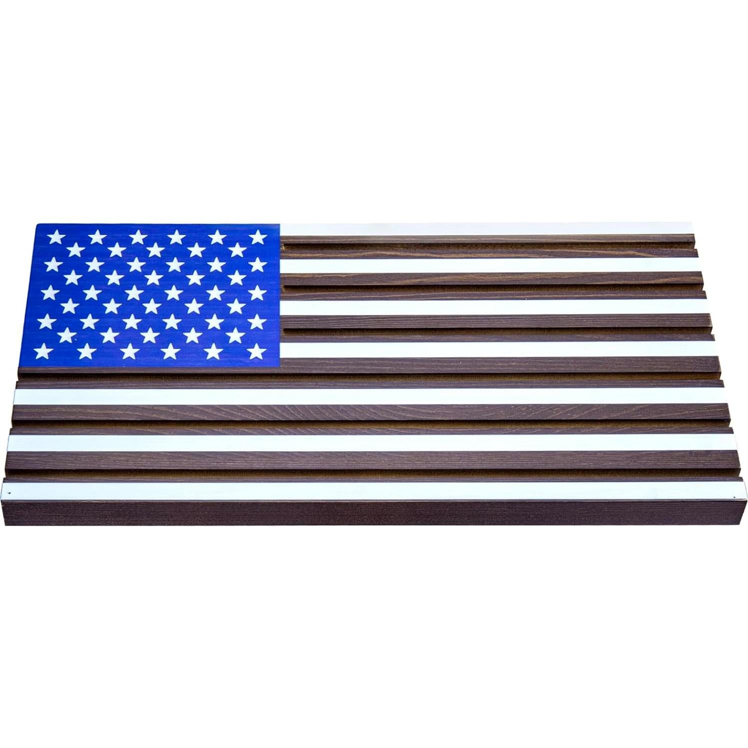 Soporte de Exhibición para Monedas de Desafío Militar MyGift - Madera Sólida con Diseño de Bandera EE. UU.