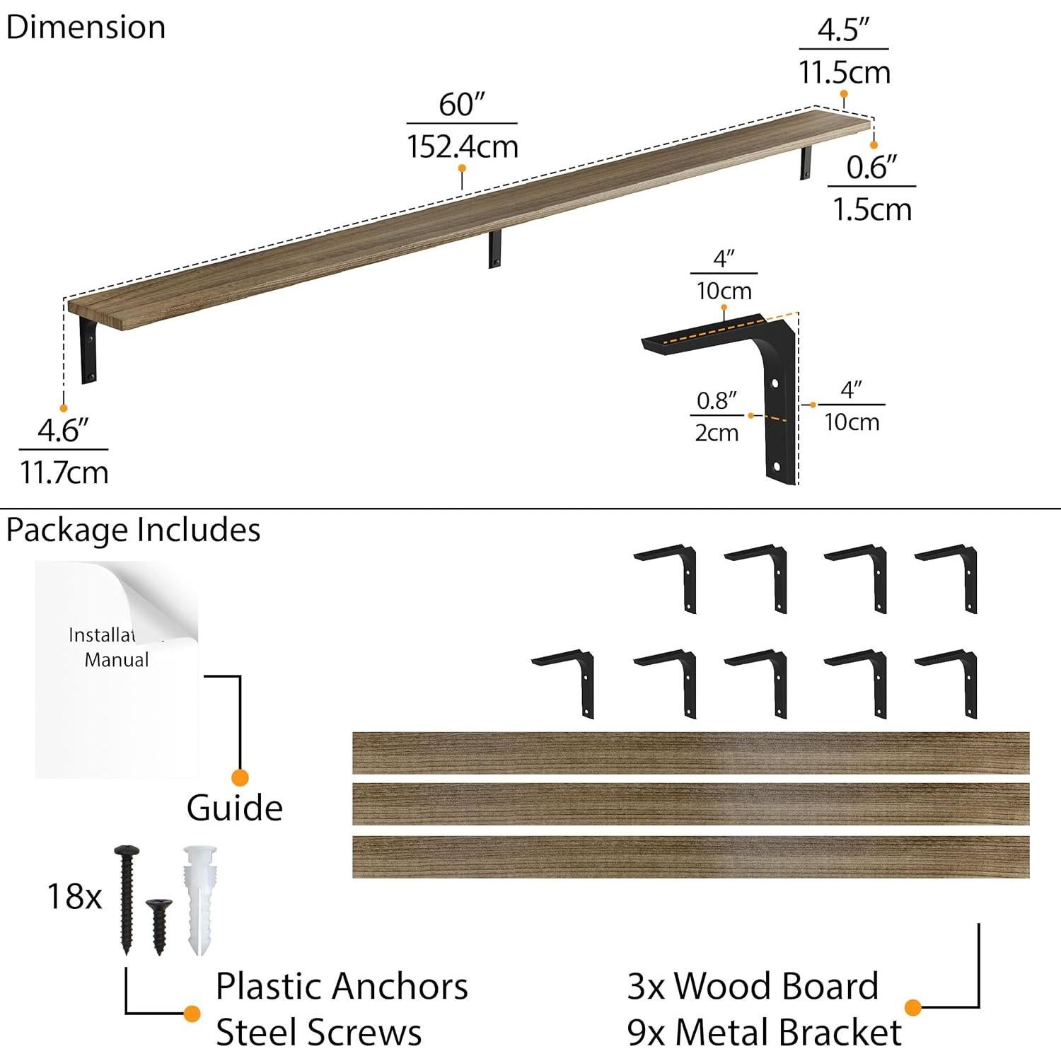 Estanterías Flotantes Wallniture Nola 3 Piezas 152.4cm Madera