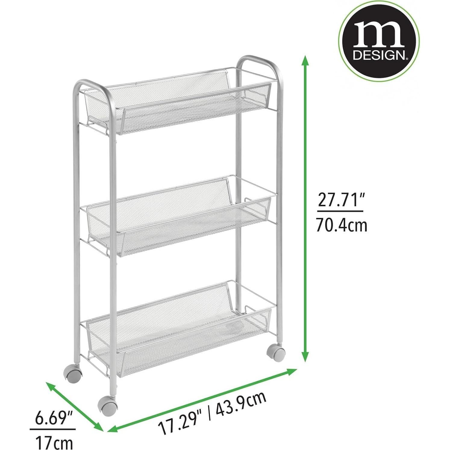 Carro de Utilidad mDesign de Acero con 3 Estantes y Ruedas