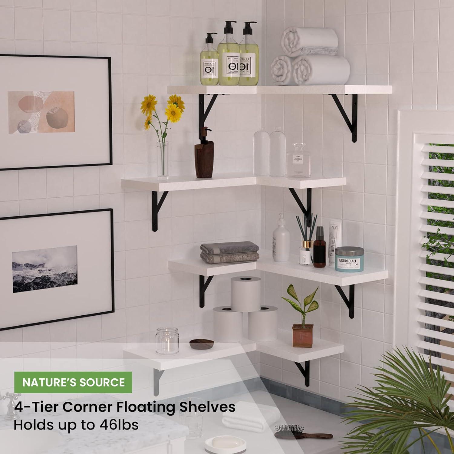 Estantes Flotantes de Esquina FUENTE DE LA NATURALEZA - 4 Piezas Blancos