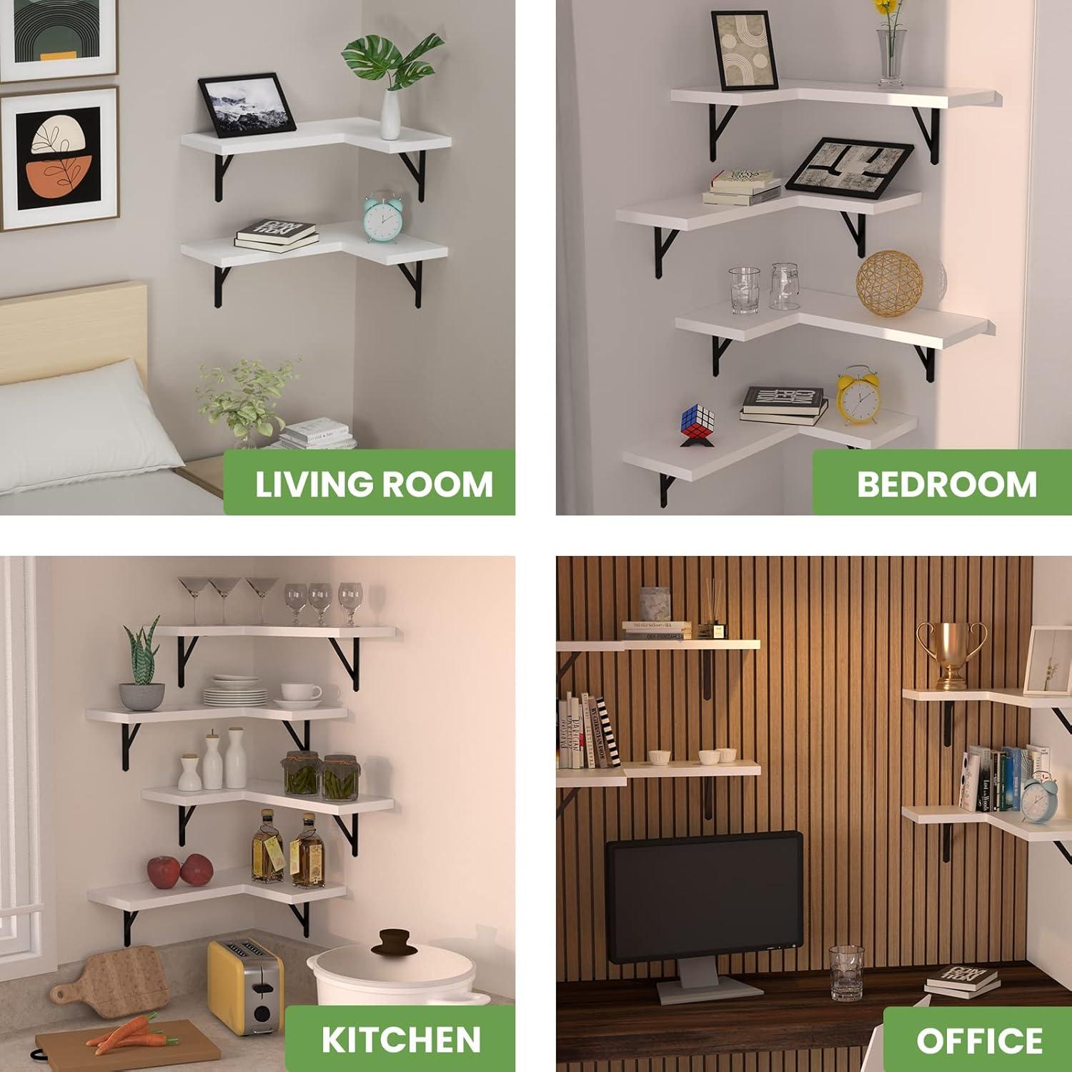 Estantes Flotantes de Esquina FUENTE DE LA NATURALEZA - 4 Piezas Blancos