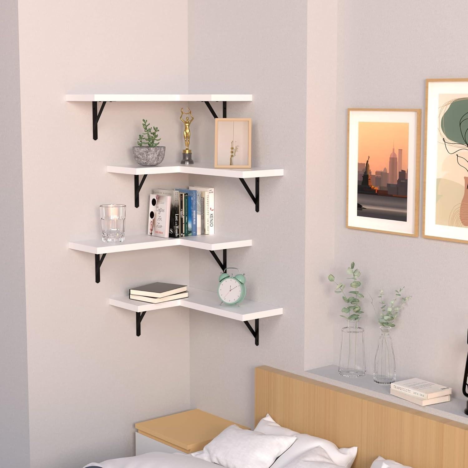 Estantes Flotantes de Esquina FUENTE DE LA NATURALEZA - 4 Piezas Blancos