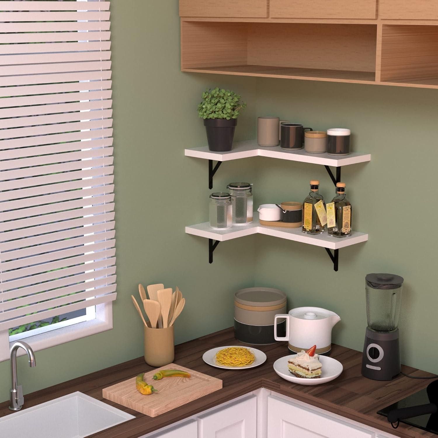 Estantes Flotantes de Esquina FUENTE DE LA NATURALEZA - 4 Piezas Blancos