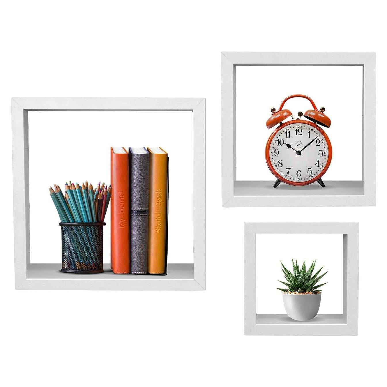 Estantes Flotantes Sorbus - Conjunto de 3 Cuadrados Blancos