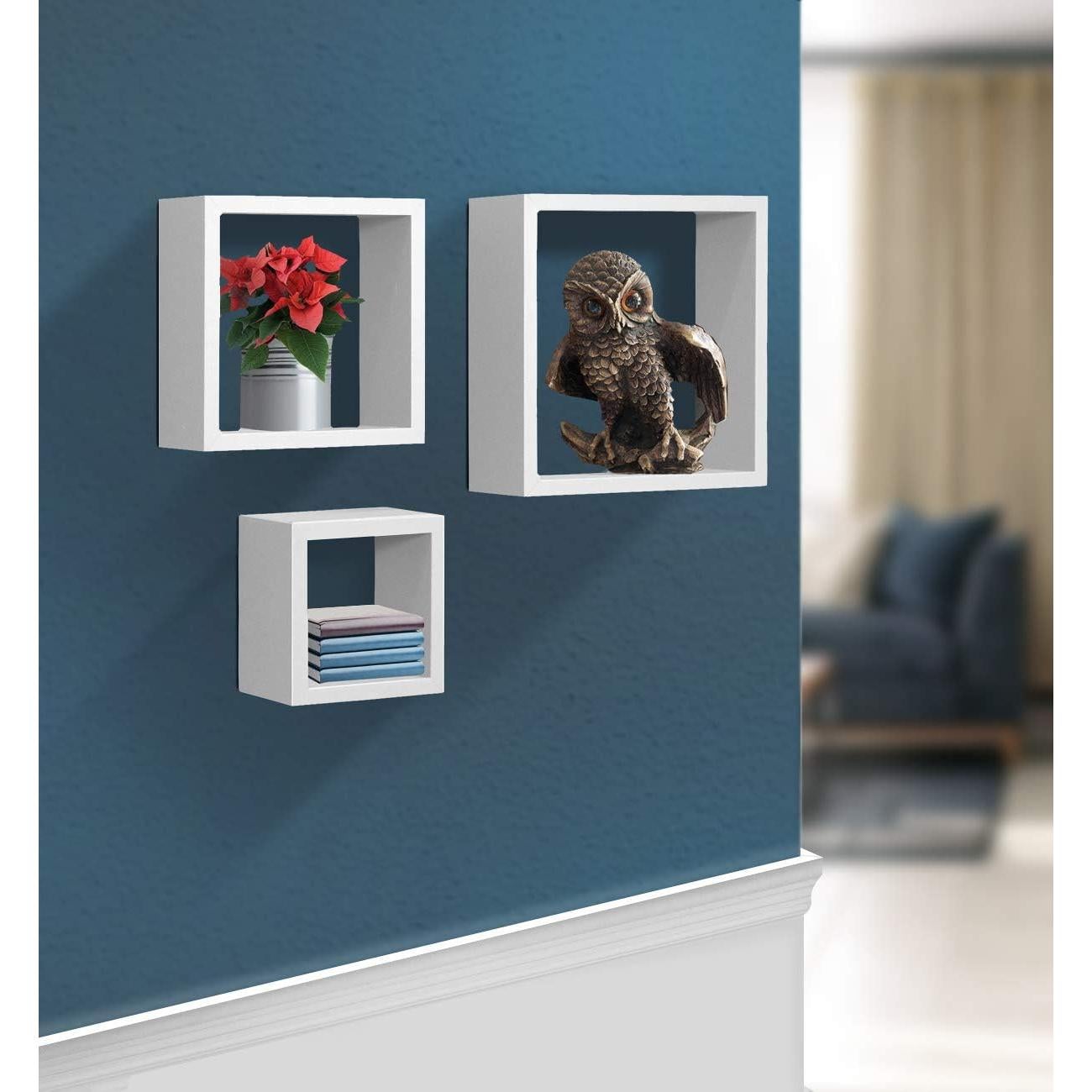 Estantes Flotantes Sorbus - Conjunto de 3 Cuadrados Blancos