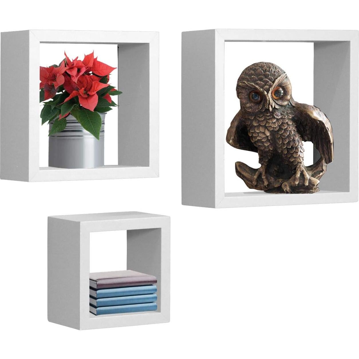 Estantes Flotantes Sorbus - Conjunto de 3 Cuadrados Blancos