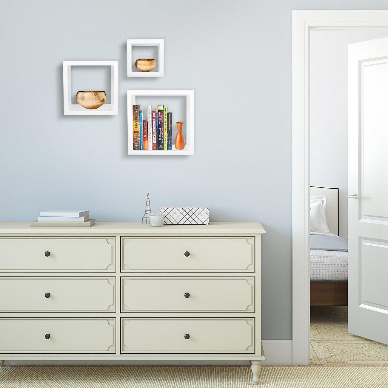 Estantes Flotantes Sorbus - Conjunto de 3 Cuadrados Blancos