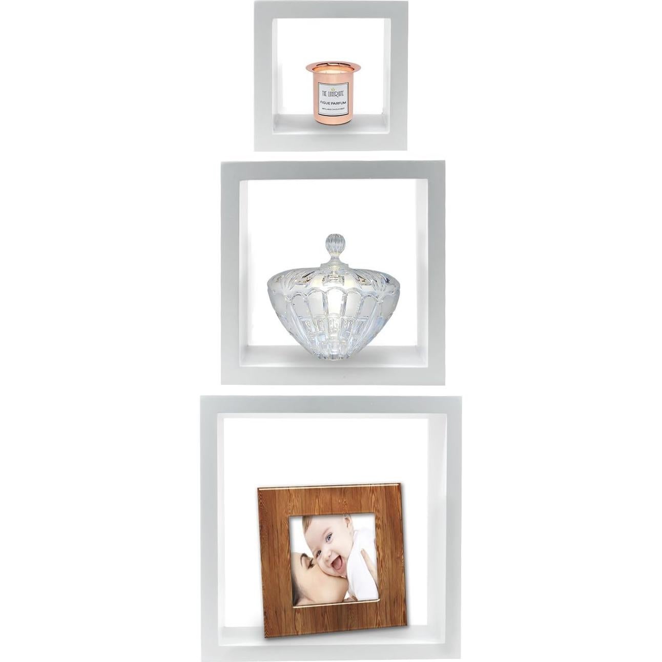 Estantes Flotantes Sorbus - Conjunto de 3 Cuadrados Blancos