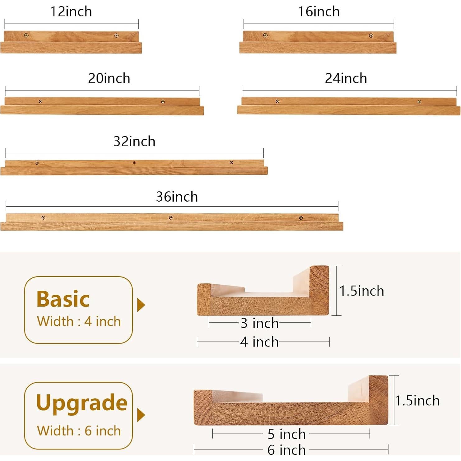 Estante Flotante de Madera de Roble Rsuwiz 60x15 cm Natural