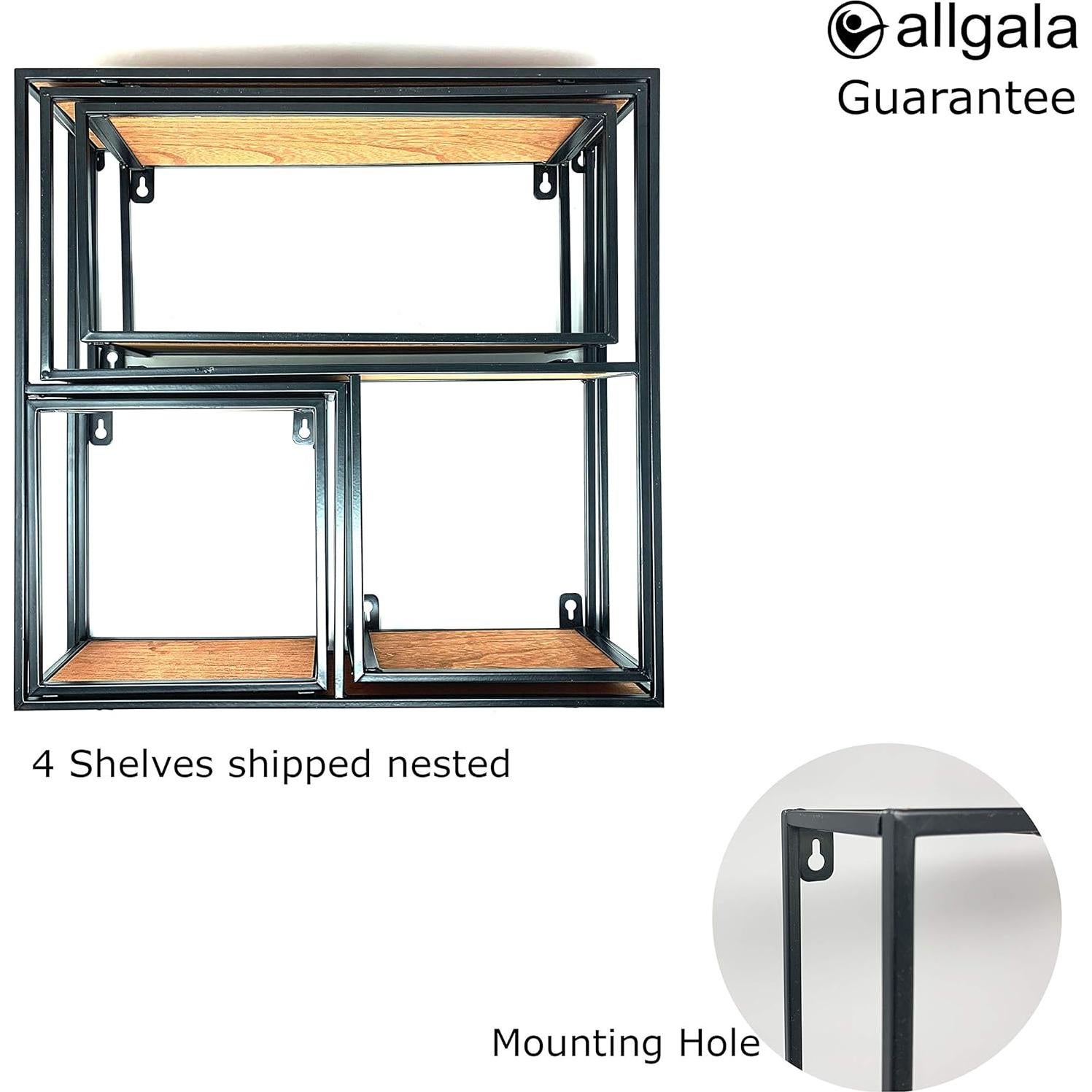 Set de Estantes Flotantes de Pared Allgala - 4 Piezas Metal y Madera
