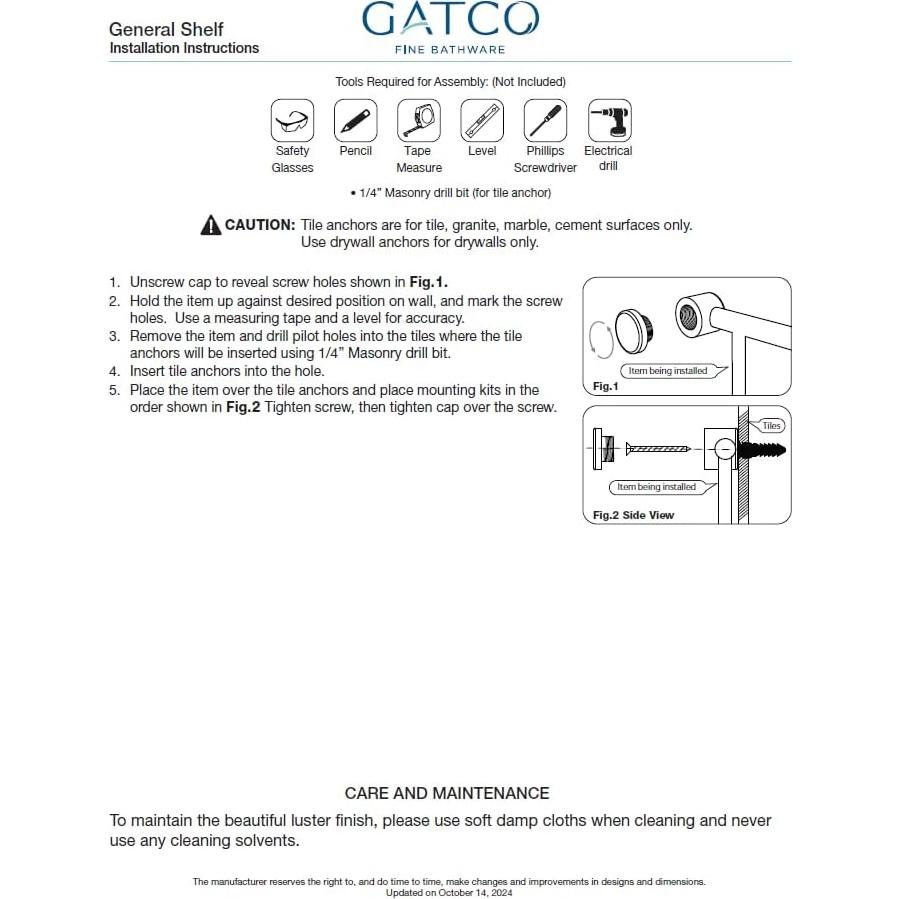 Estante de Ducha Gatco 1460 Cromo 48.26 cm Moderno