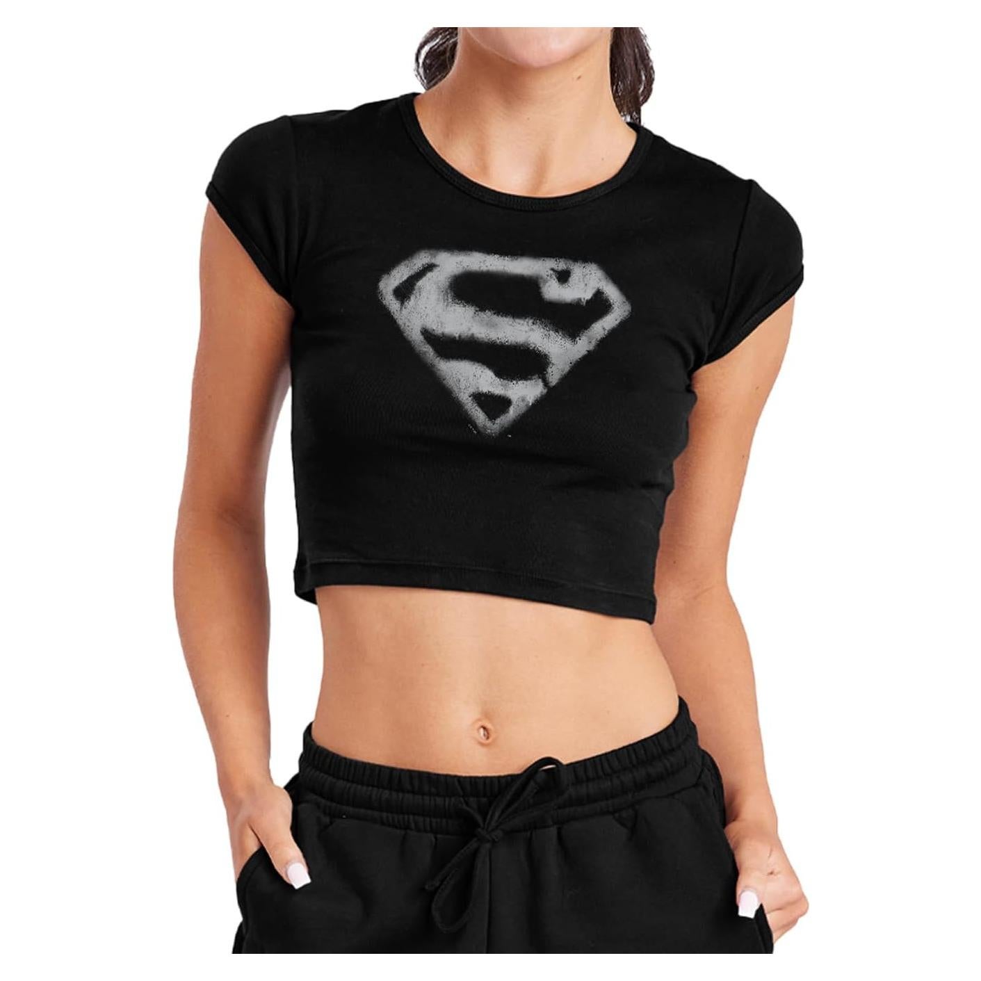 Top Corto de Manga Corta Popfunk Superman para Mujeres - Negro